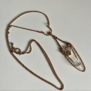 Extra long clear quartz chandelier necklace